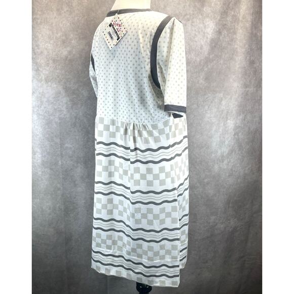 NWT Gretchen Scott Designs Checkerboard Empire Waist Dress Beige/Gray Women's XL - Picture 3 of 7